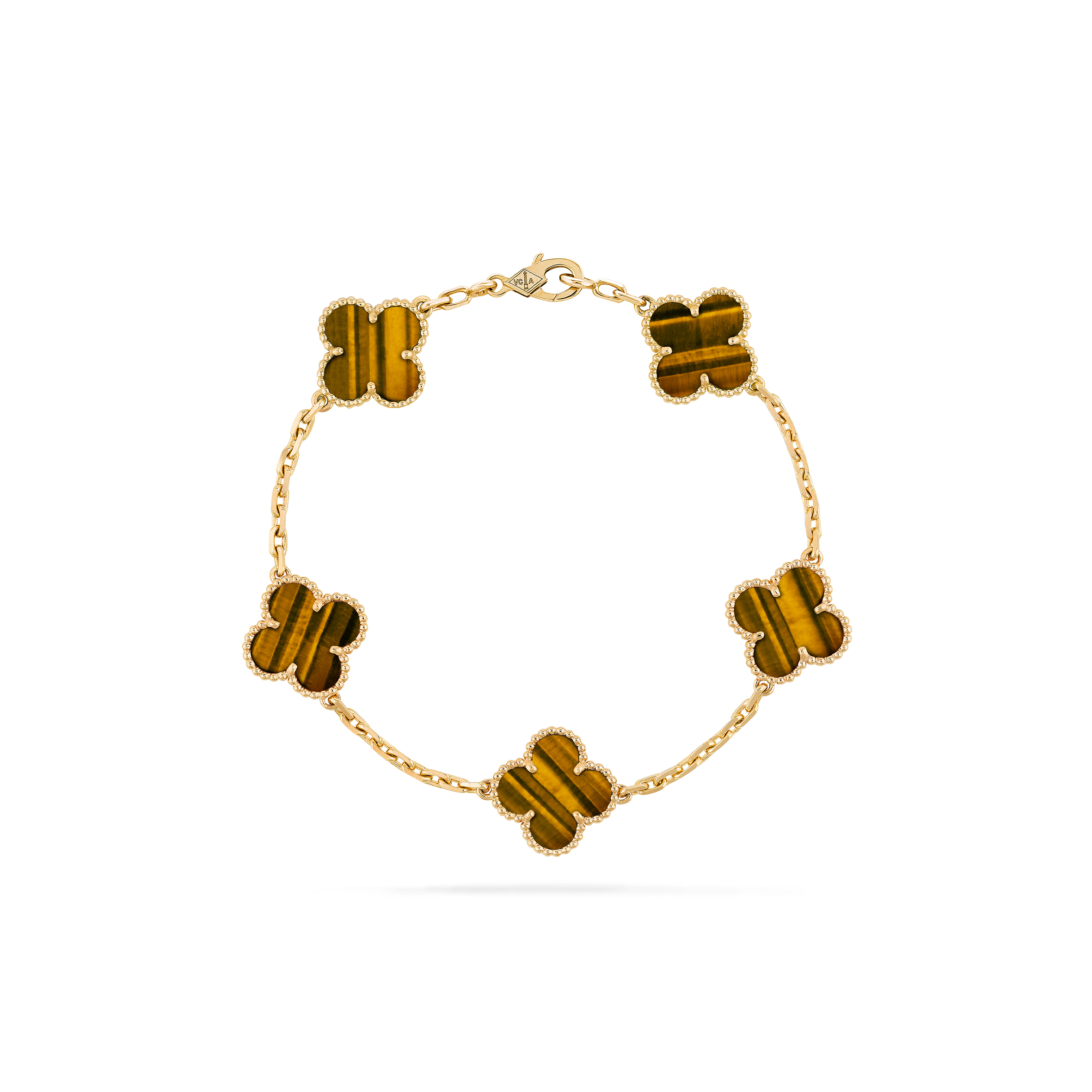 VAN CLEEF ARPELS VINTAGE ALHAMBRA BRACELET, 5 MOTIFS - YELLOW GOLD, TIGER EYE  VCARD35600